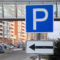 Parking left. Traffic sign with the letter P and the arrows to the left .