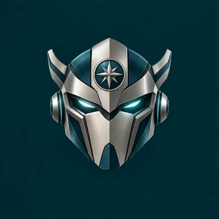 DIZER emblem: a silver and petrol geometric head with a compass star